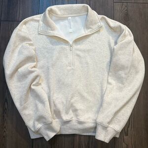 Fabletics Quarter Zip Pullover Small Cream Super Soft Fleece Cozy Lounge LNC